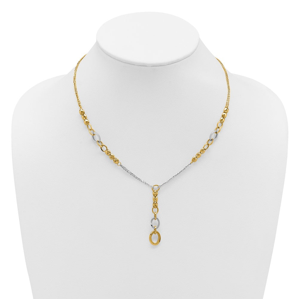 14K Yellow & Rhodium White Rh Polished Fancy 2 Strand Oval Link Necklace