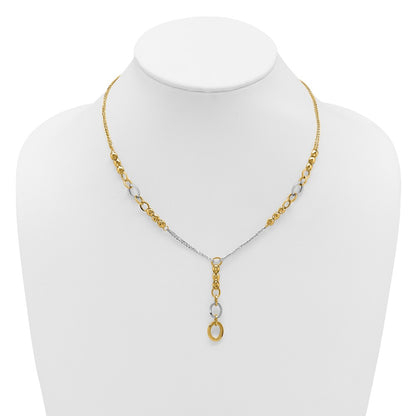 14K Yellow & Rhodium White Rh Polished Fancy 2 Strand Oval Link Necklace