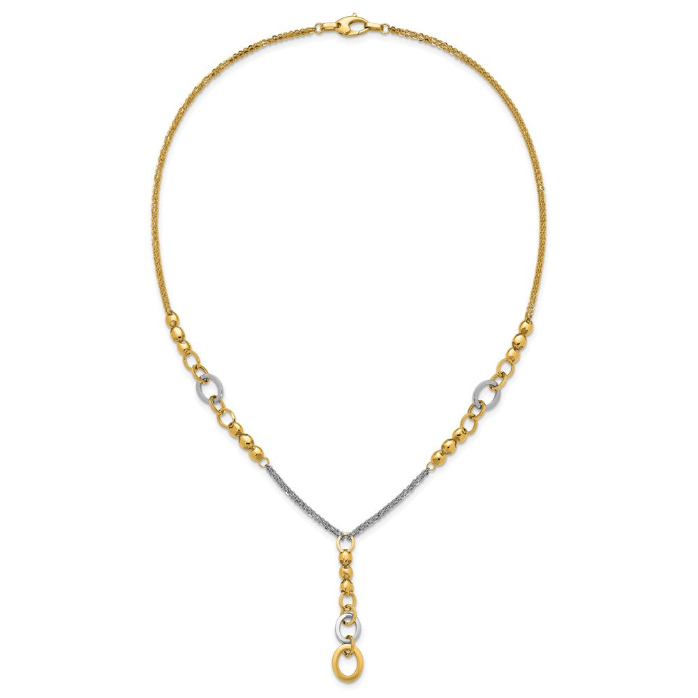 14K Yellow & Rhodium White Rh Polished Fancy 2 Strand Oval Link Necklace