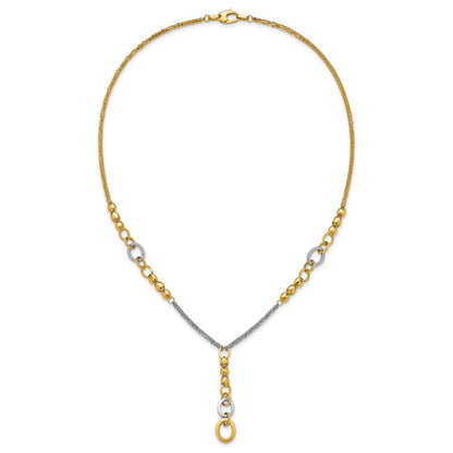 14K Yellow & Rhodium White Rh Polished Fancy 2 Strand Oval Link Necklace
