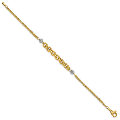 14K Yellow & Rhodium White Polished D/C 2 Strand Rolo Link Bracelet