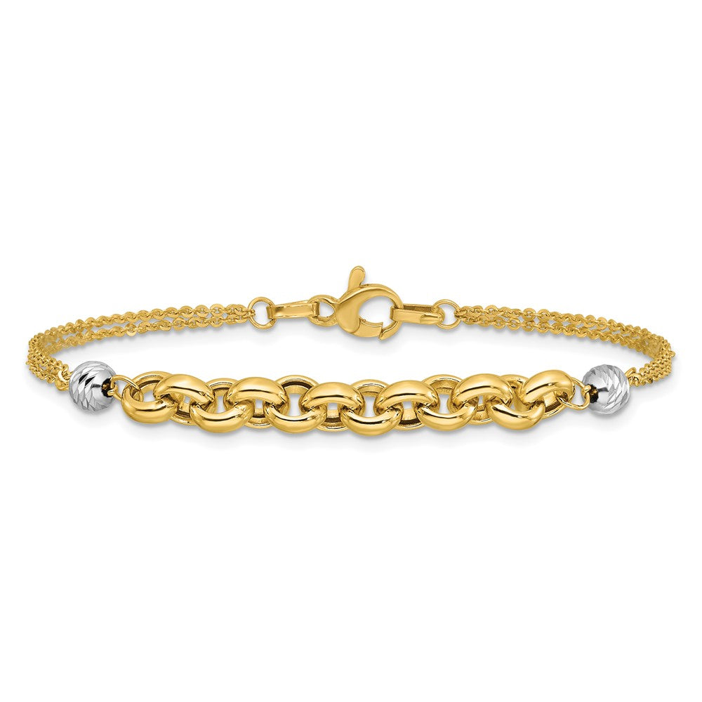 14K Yellow & Rhodium White Polished D/C 2 Strand Rolo Link Bracelet