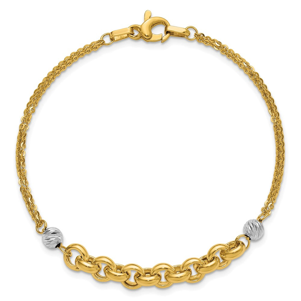 14K Yellow & Rhodium White Polished D/C 2 Strand Rolo Link Bracelet