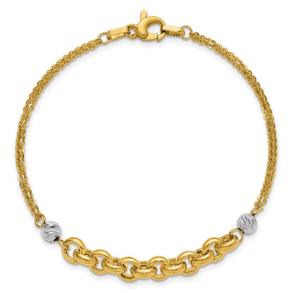 14K Yellow & Rhodium White Polished D/C 2 Strand Rolo Link Bracelet