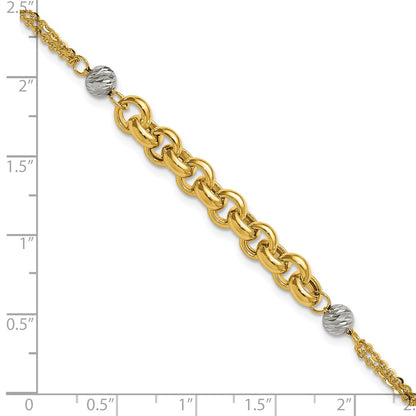 14K Yellow & Rhodium White Polished D/C 2 Strand Rolo Link Bracelet
