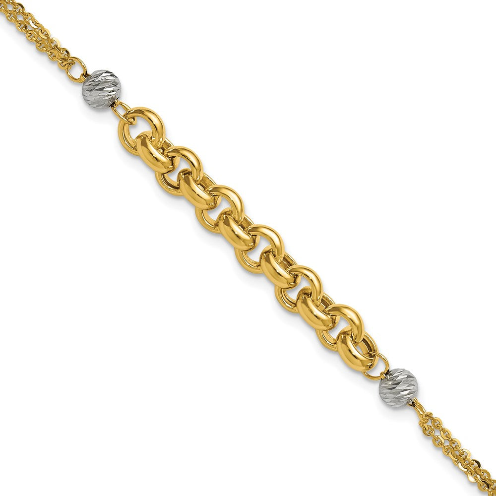14K Yellow & Rhodium White Polished D/C 2 Strand Rolo Link Bracelet