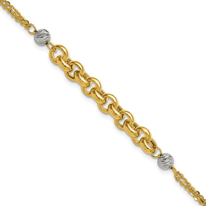 14K Yellow & Rhodium White Polished D/C 2 Strand Rolo Link Bracelet