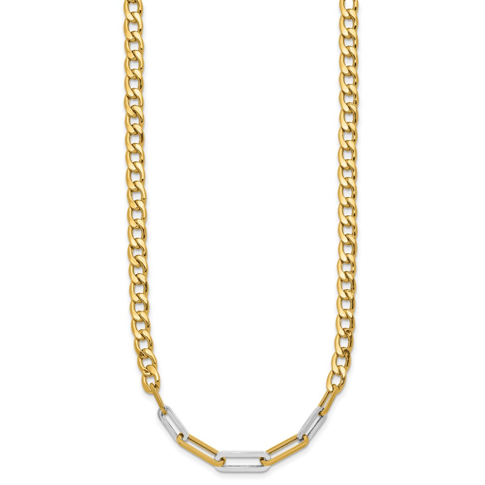 14K Yellow & Rhodium White Rh Polished Curb And Paperclip Link Necklace