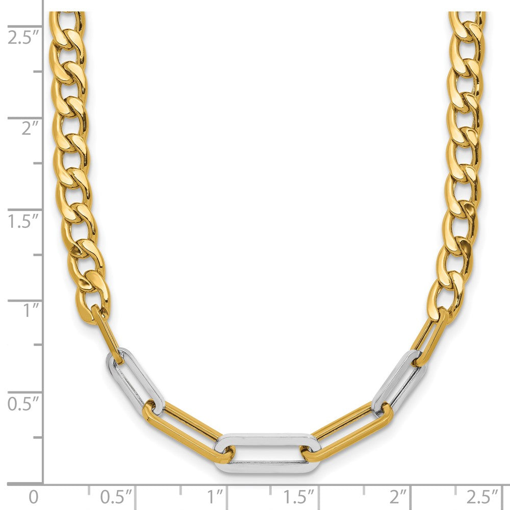 14K Yellow & Rhodium White Rh Polished Curb And Paperclip Link Necklace