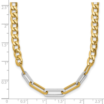 14K Yellow & Rhodium White Rh Polished Curb And Paperclip Link Necklace