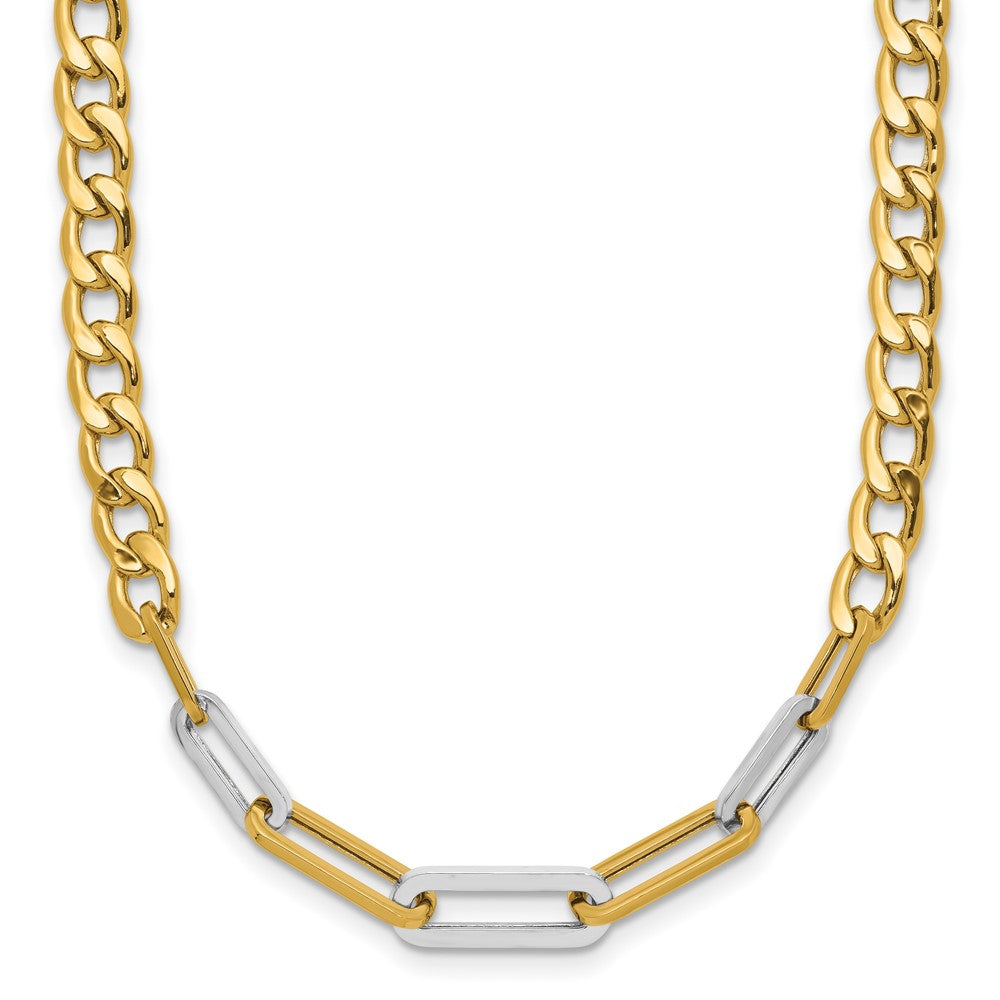 14K Yellow & Rhodium White Rh Polished Curb And Paperclip Link Necklace
