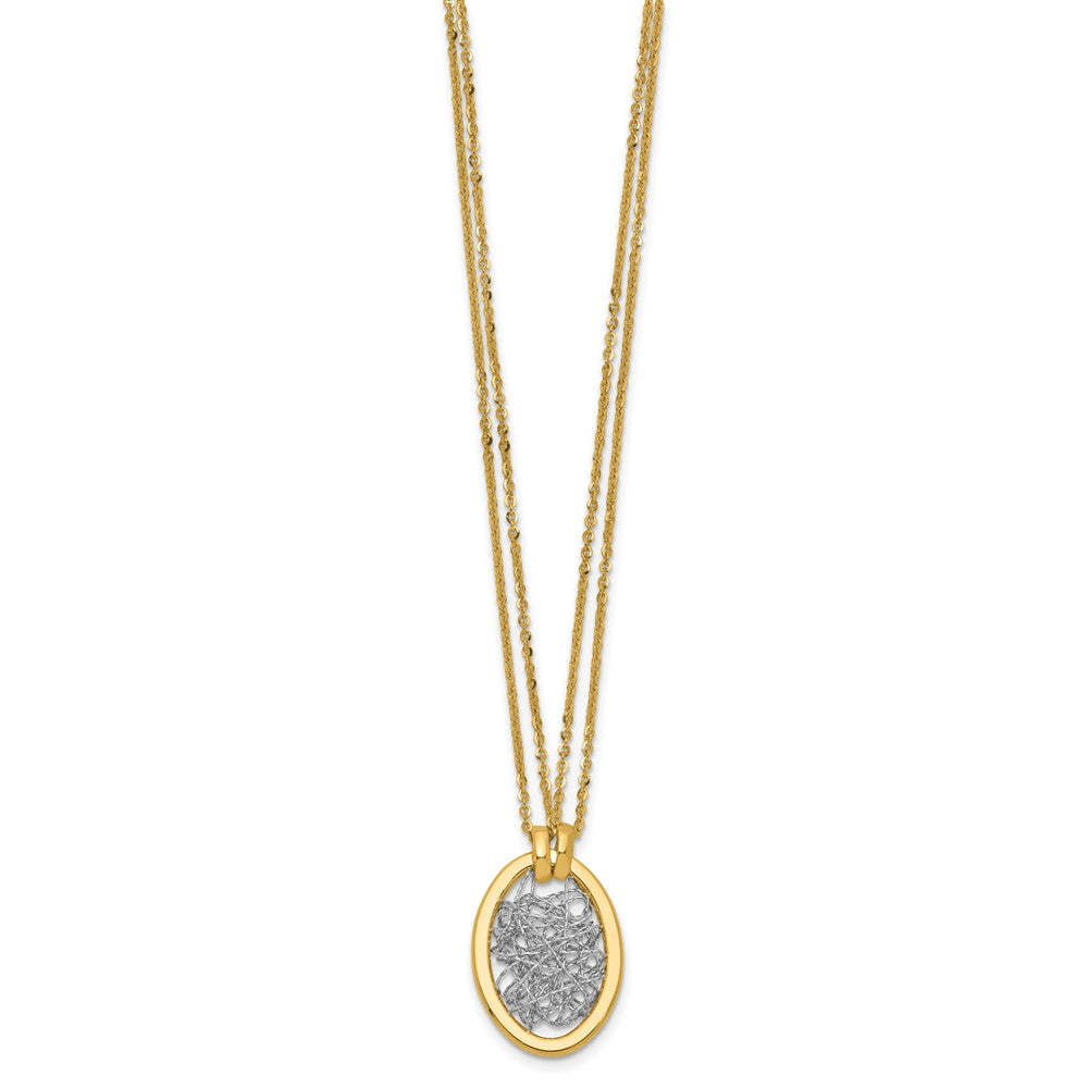 14K Yellow & Rhodium White Rh Polished D/C Fancy Oval 2 Strand Necklace