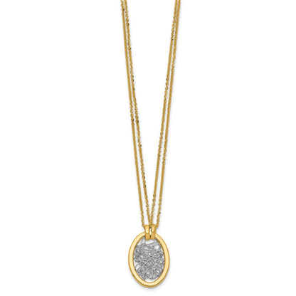 14K Yellow & Rhodium White Rh Polished D/C Fancy Oval 2 Strand Necklace