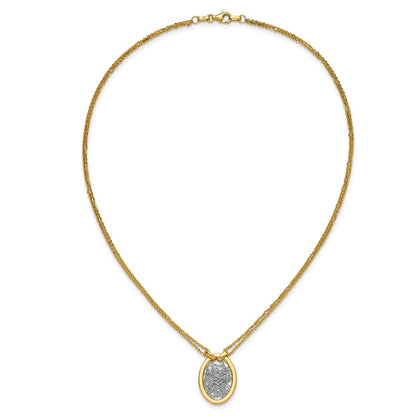 14K Yellow & Rhodium White Rh Polished D/C Fancy Oval 2 Strand Necklace