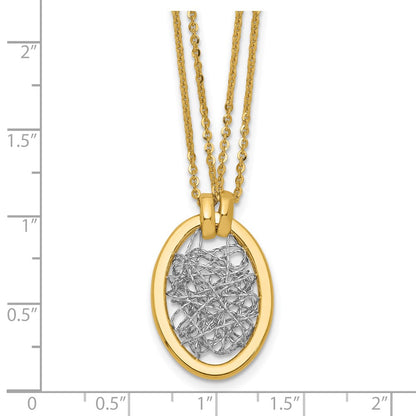14K Yellow & Rhodium White Rh Polished D/C Fancy Oval 2 Strand Necklace