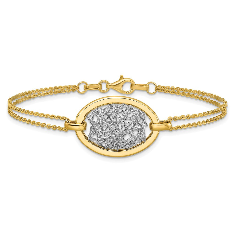 14K Yellow & Rhodium White Polished D/C Fancy Oval 2 Strand Bracelet