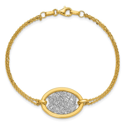 14K Yellow & Rhodium White Polished D/C Fancy Oval 2 Strand Bracelet