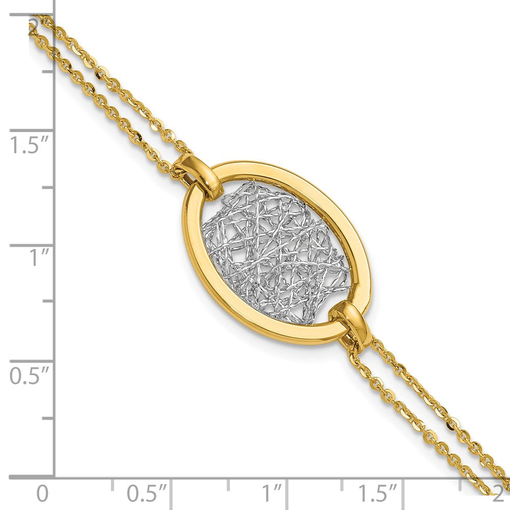 14K Yellow & Rhodium White Polished D/C Fancy Oval 2 Strand Bracelet