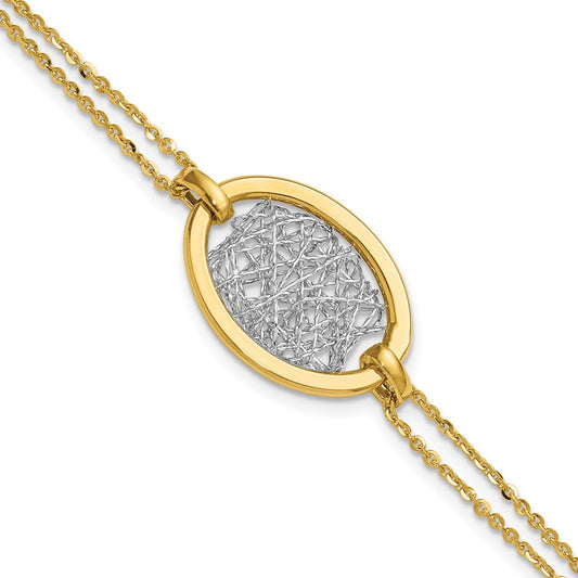 14K Yellow & Rhodium White Polished D/C Fancy Oval 2 Strand Bracelet