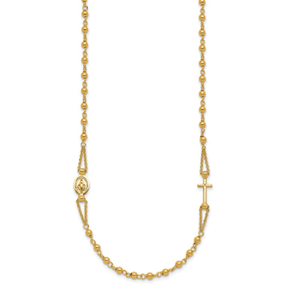 14K Yellow Gold Polish/Dia Cut/Beaded Religious Rosary Style Necklace