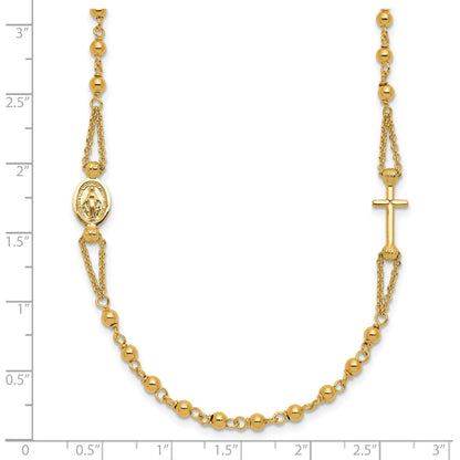 14K Yellow Gold Polish/Dia Cut/Beaded Religious Rosary Style Necklace