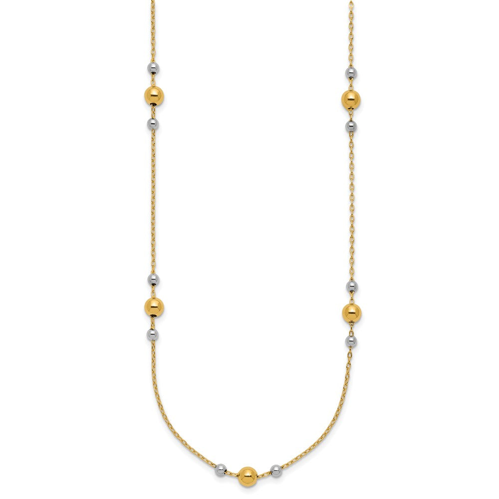 14K Yellow & Rhodium White Polished / Beaded Station Necklace