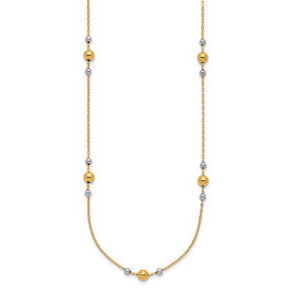 14K Yellow & Rhodium White Polished / Beaded Station Necklace