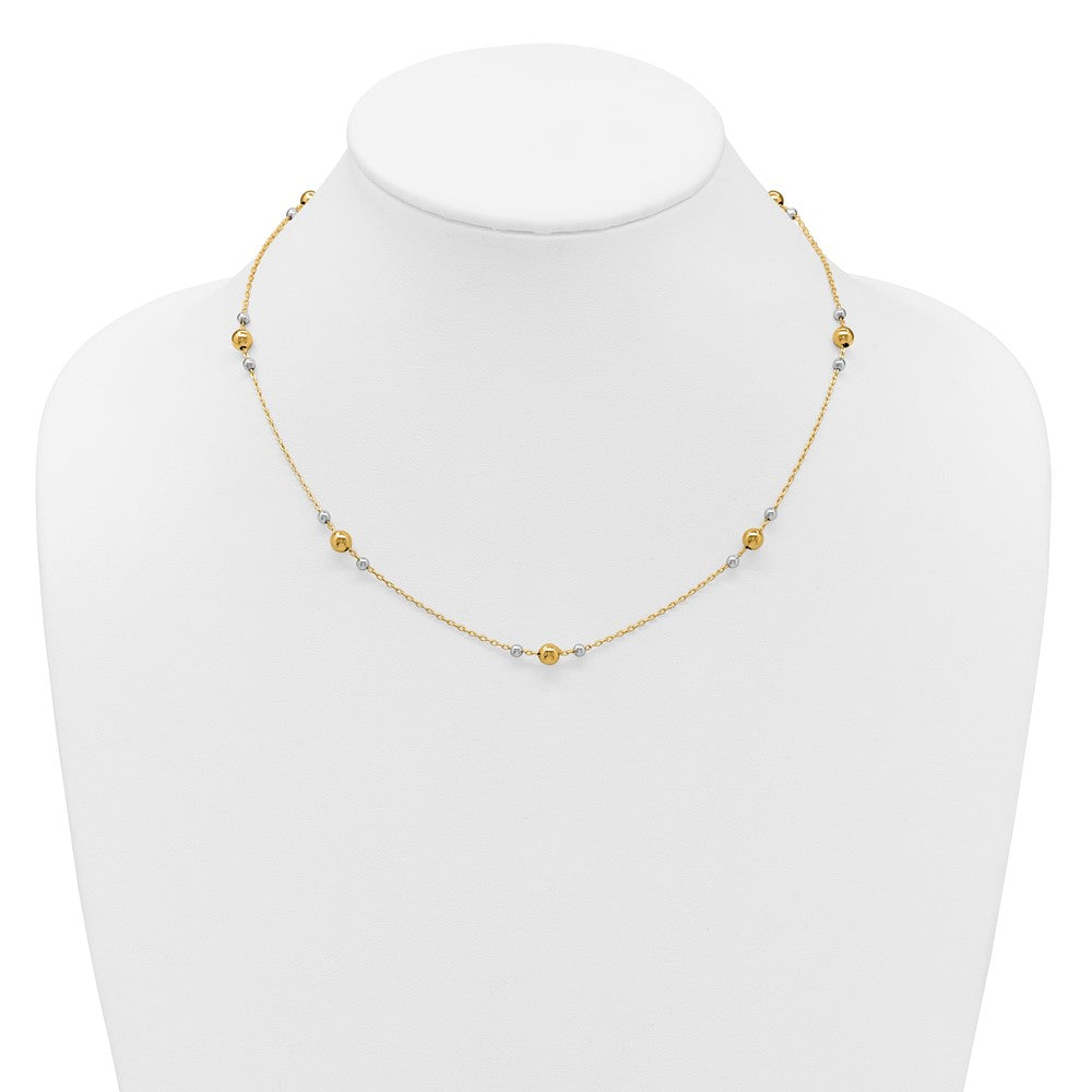 14K Yellow & Rhodium White Polished / Beaded Station Necklace