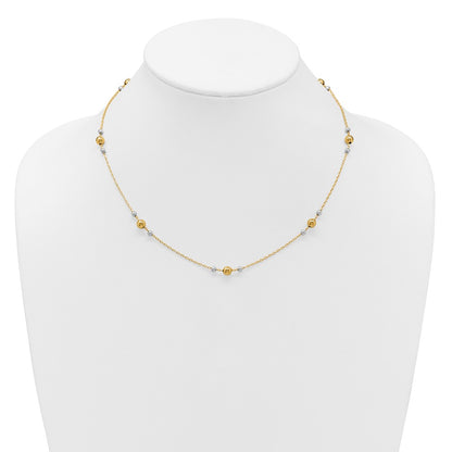 14K Yellow & Rhodium White Polished / Beaded Station Necklace