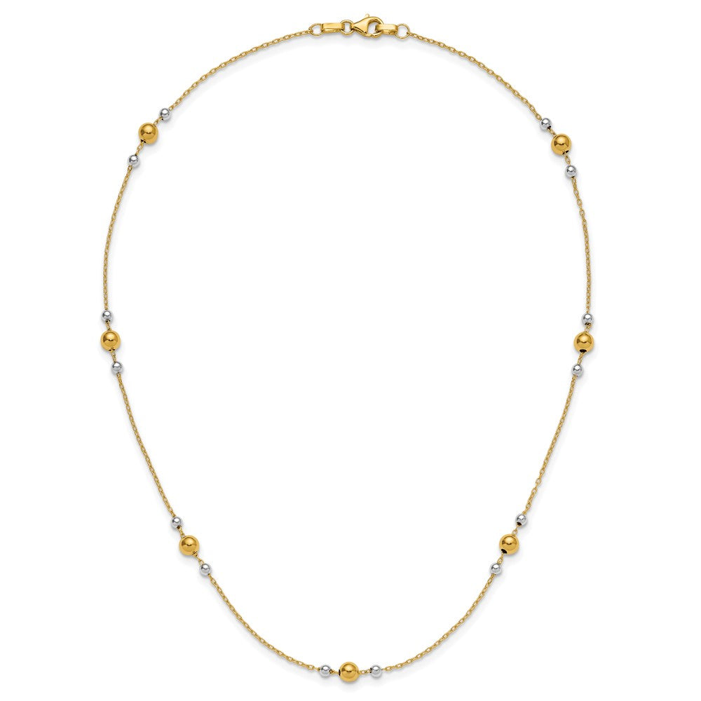 14K Yellow & Rhodium White Polished / Beaded Station Necklace