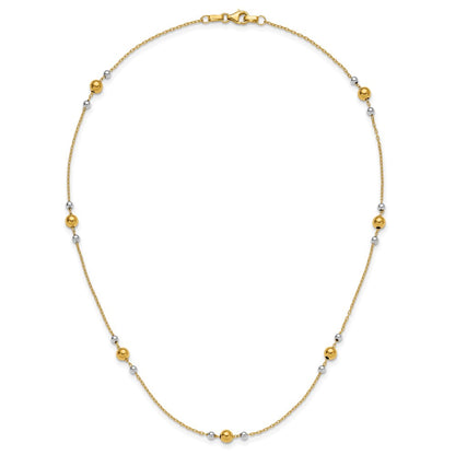 14K Yellow & Rhodium White Polished / Beaded Station Necklace