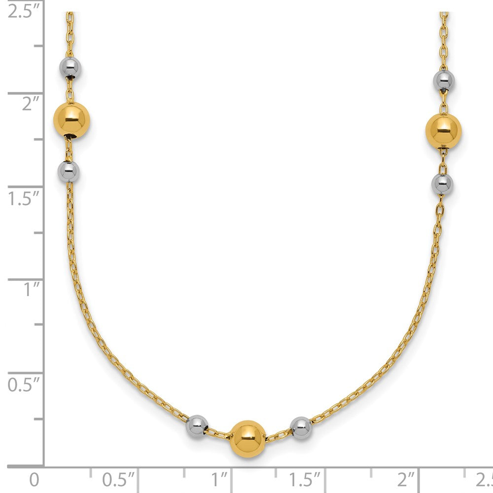 14K Yellow & Rhodium White Polished / Beaded Station Necklace