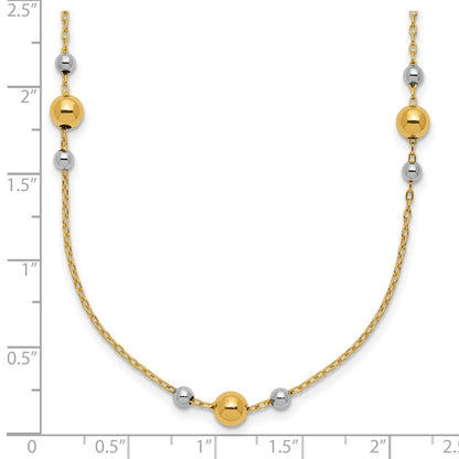14K Yellow & Rhodium White Polished / Beaded Station Necklace