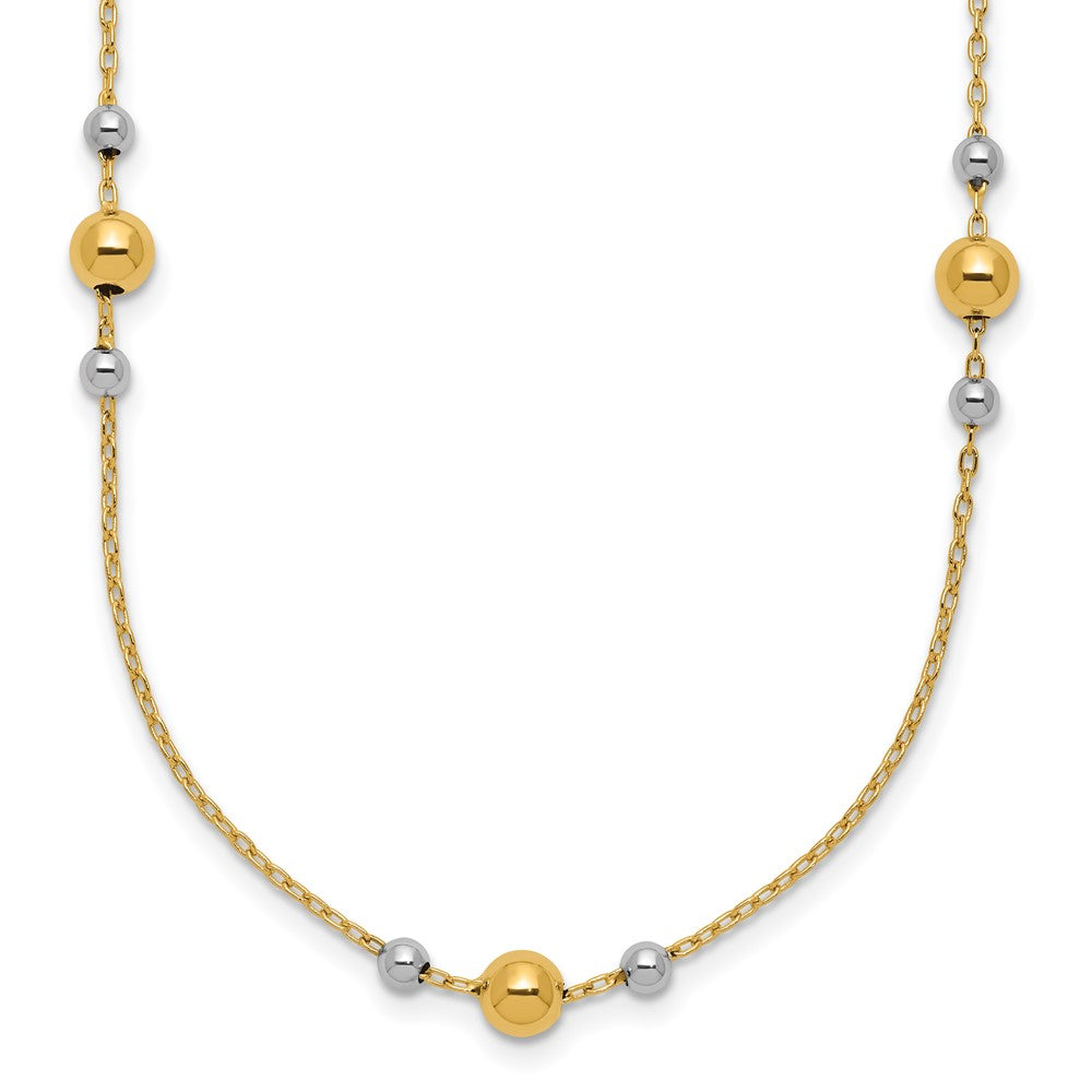 14K Yellow & Rhodium White Polished / Beaded Station Necklace