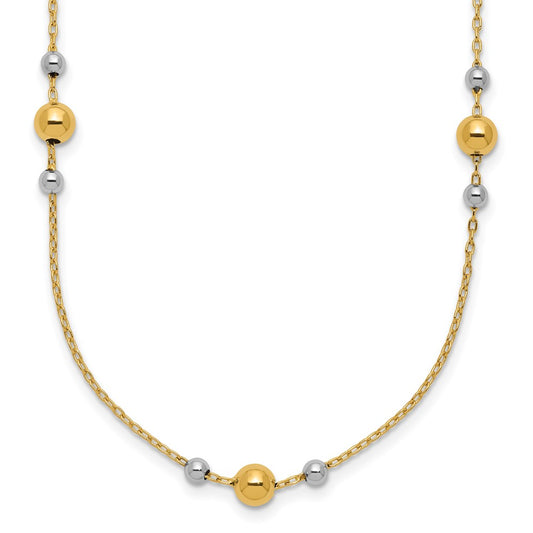 14K Yellow & Rhodium White Polished / Beaded Station Necklace