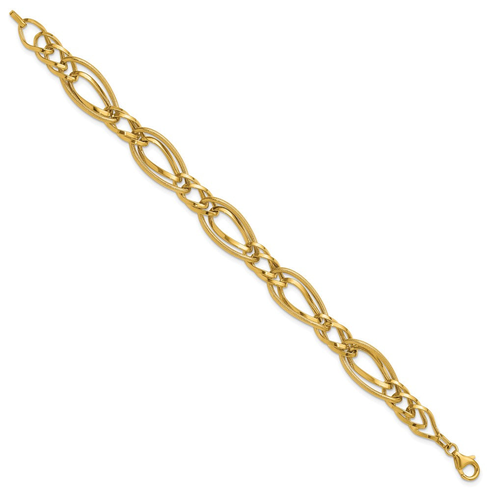 14K Yellow Gold Polished And Textured Fancy Link Bracelet