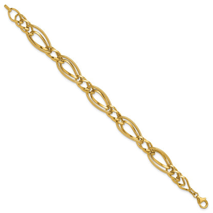 14K Yellow Gold Polished And Textured Fancy Link Bracelet