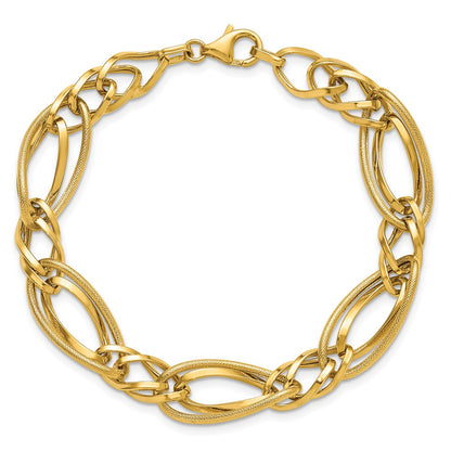 14K Yellow Gold Polished And Textured Fancy Link Bracelet