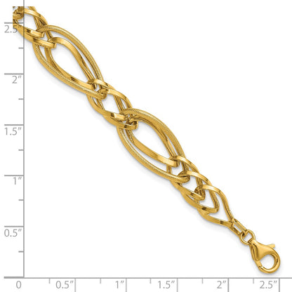 14K Yellow Gold Polished And Textured Fancy Link Bracelet
