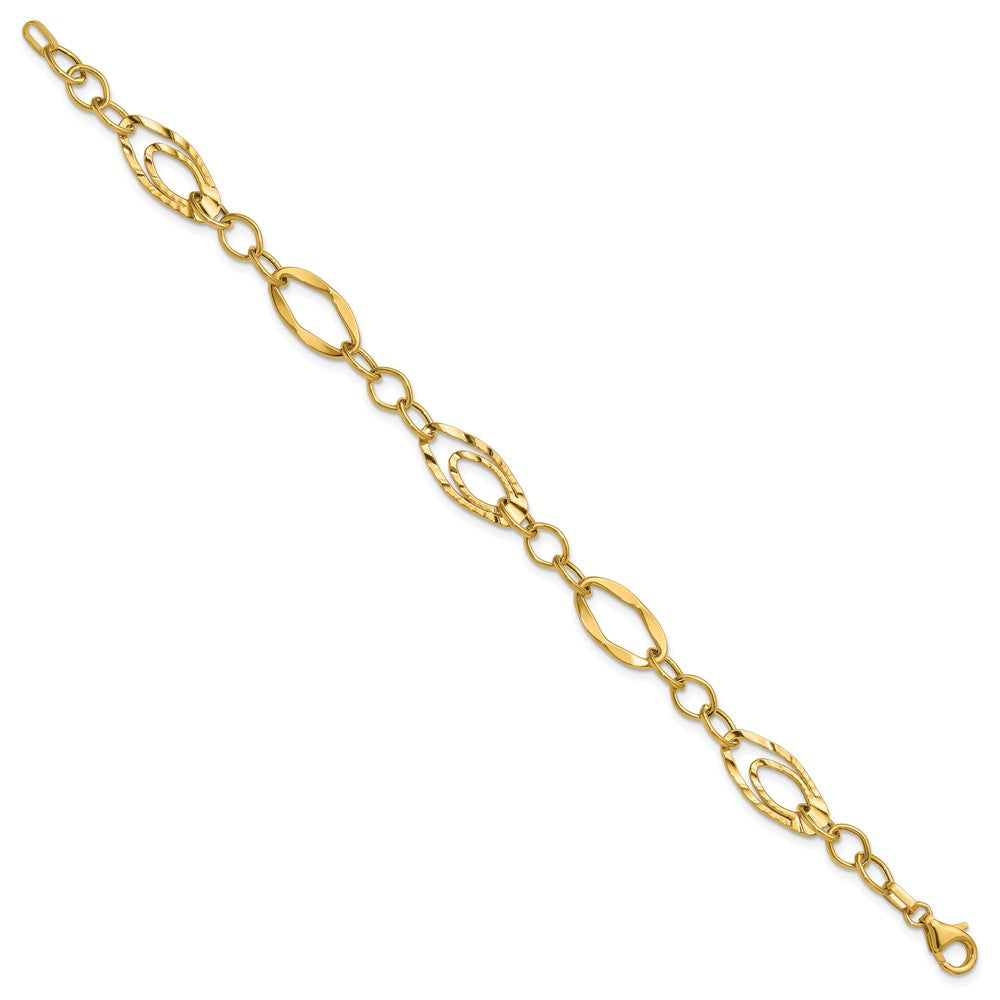 14K Yellow Gold Polished And Wavy Textured Fancy Link Bracelet