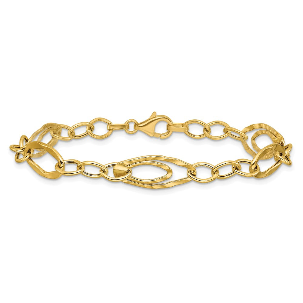 14K Yellow Gold Polished And Wavy Textured Fancy Link Bracelet