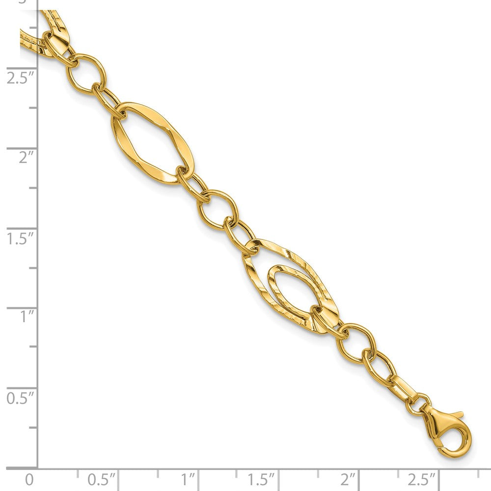 14K Yellow Gold Polished And Wavy Textured Fancy Link Bracelet