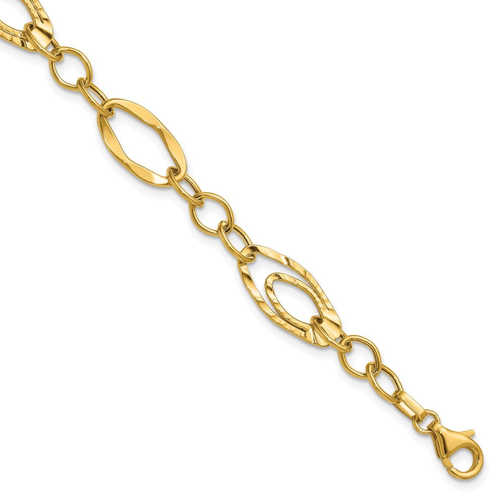14K Yellow Gold Polished And Wavy Textured Fancy Link Bracelet