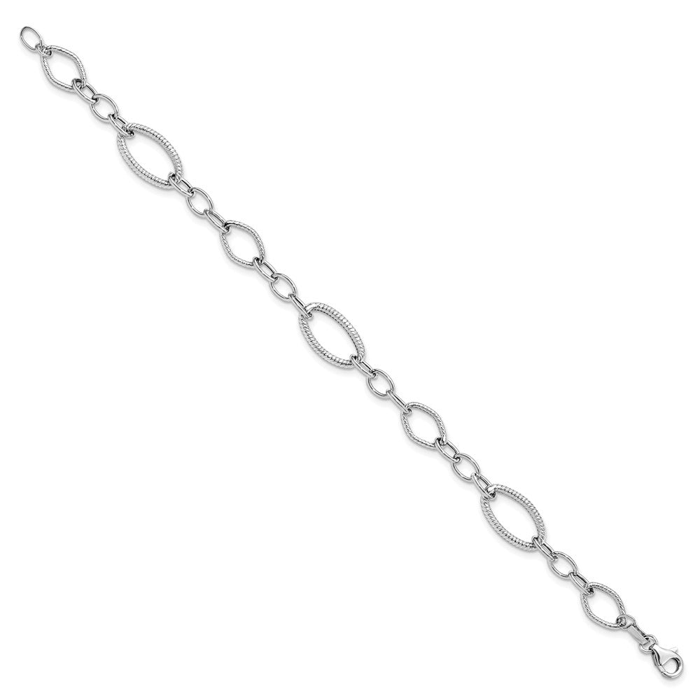 7.5 Inch 14K White Gold Polished And Textured Link Bracelet