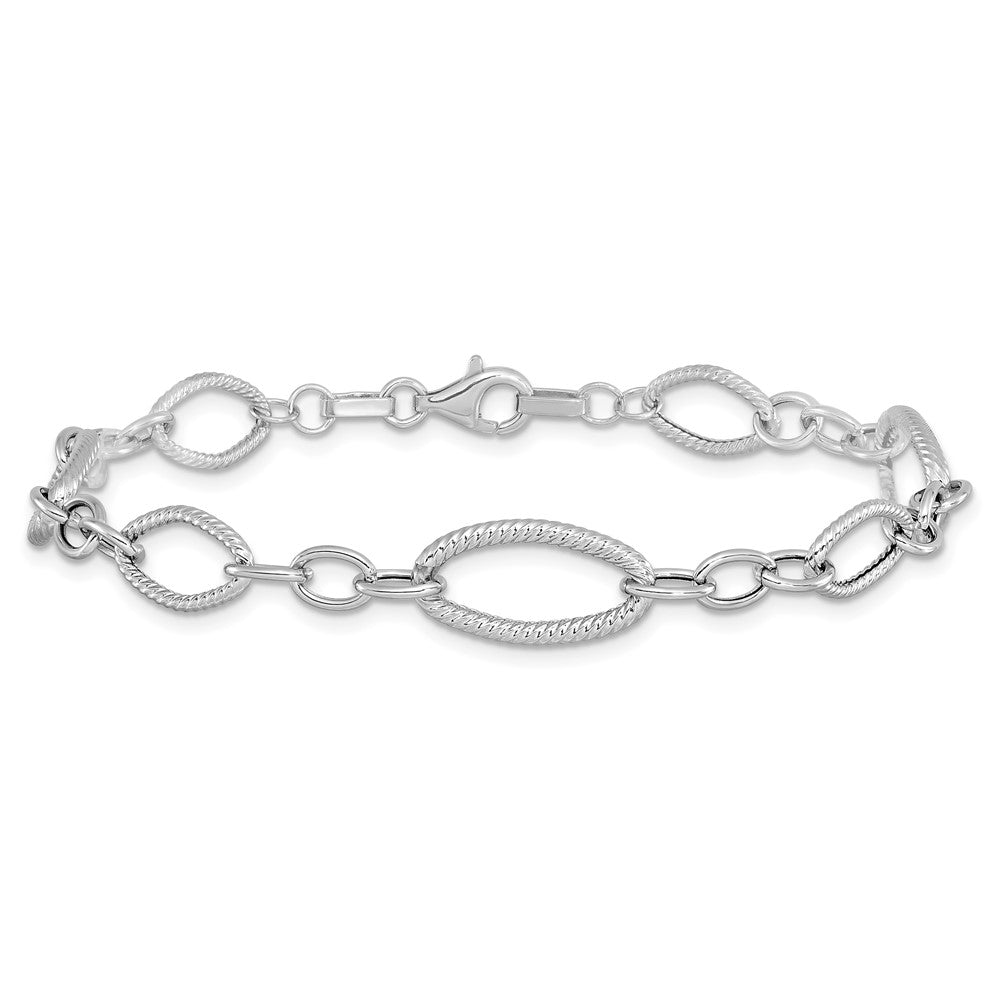 7.5 Inch 14K White Gold Polished And Textured Link Bracelet