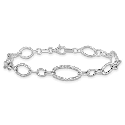 7.5 Inch 14K White Gold Polished And Textured Link Bracelet