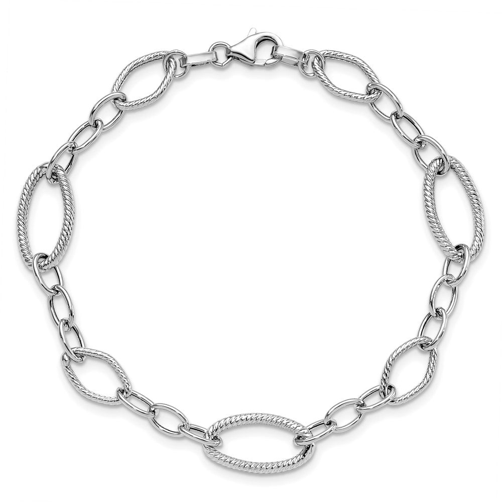 7.5 Inch 14K White Gold Polished And Textured Link Bracelet