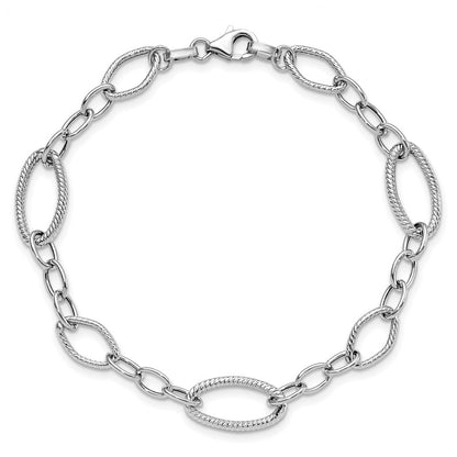 7.5 Inch 14K White Gold Polished And Textured Link Bracelet