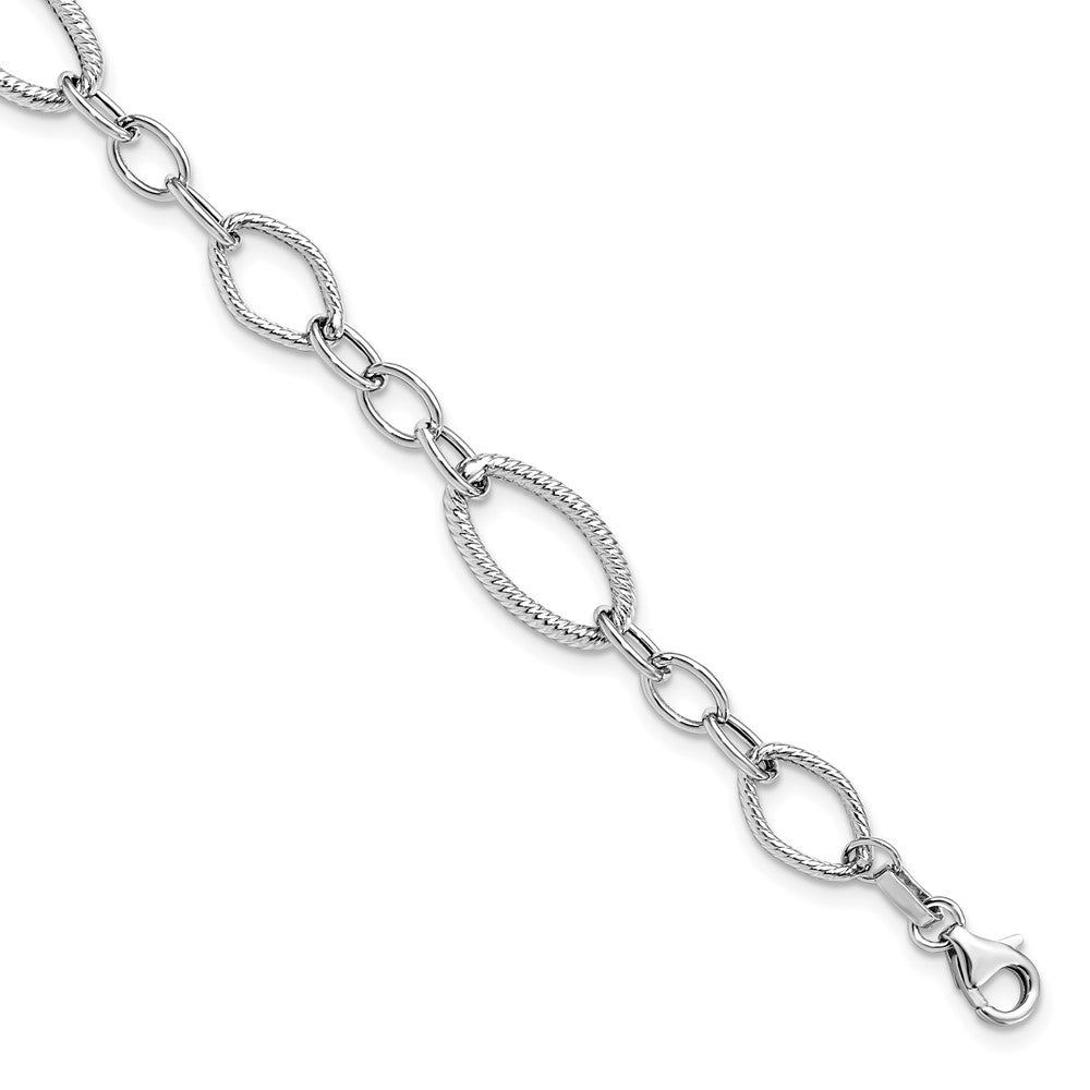 7.5 Inch 14K White Gold Polished And Textured Link Bracelet