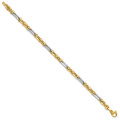 14K Yellow & Rhodium White Polished Cable And Paperclip Link Bracelet